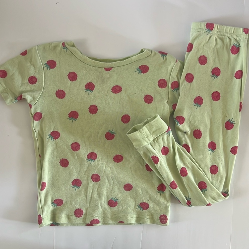Carter's Green Pajama Set with Red Raspberry Print